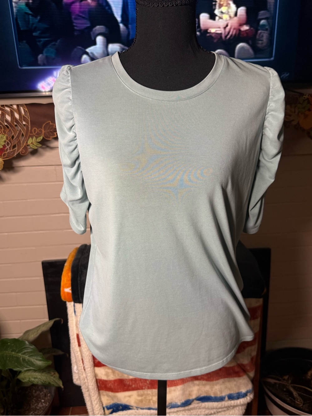 Simply Vera Vera Wang Light Green Puff Sleeve Crew Neck Tee